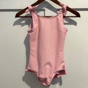Ruffle Butts Swimsuit Girls 8 Pink Seersucker Textured Tie‎ Shoulder One Piece